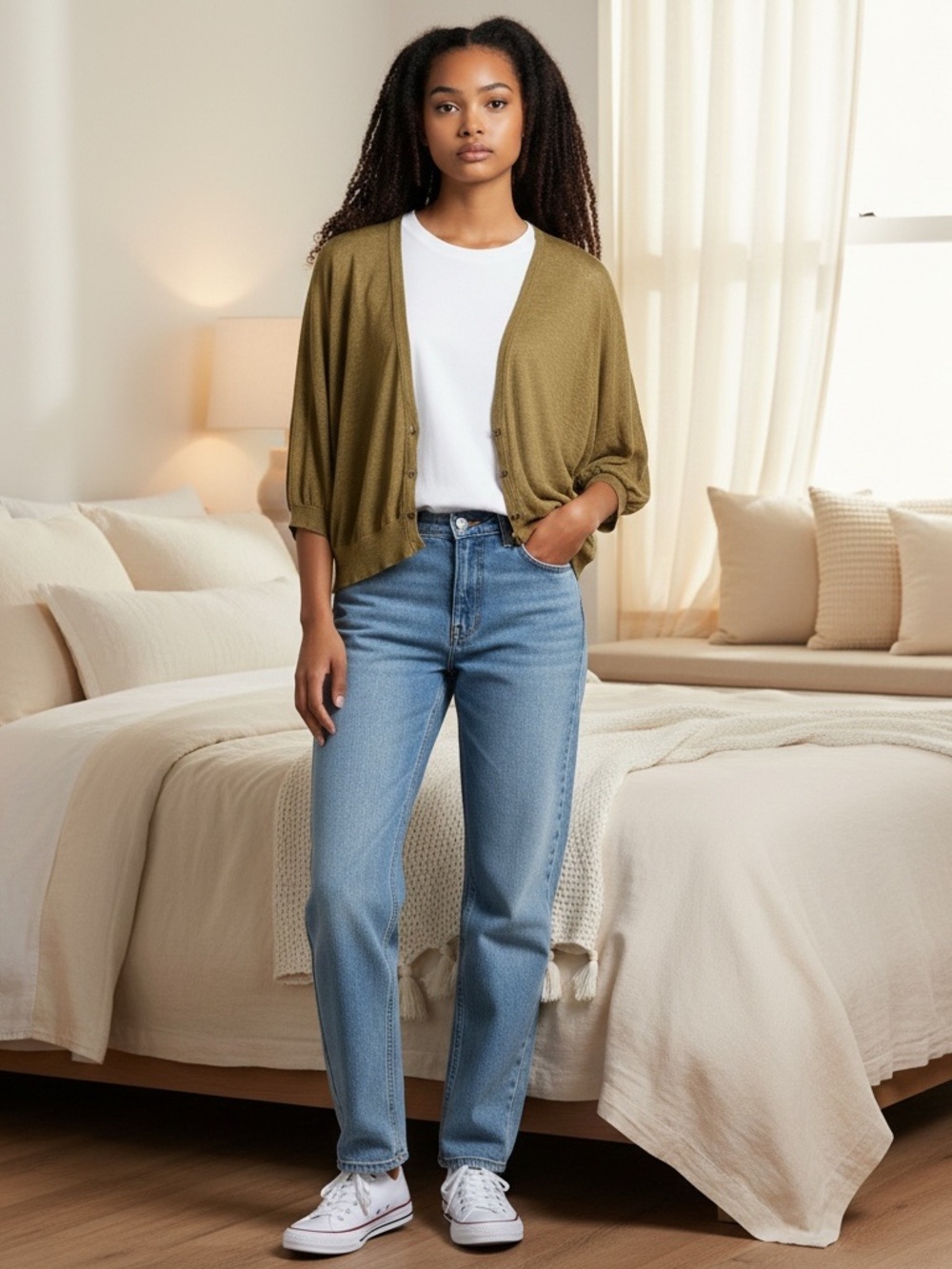 LOFT Olive Green Brownish Thin Knit Cropped Button Cardigan Linen Blend